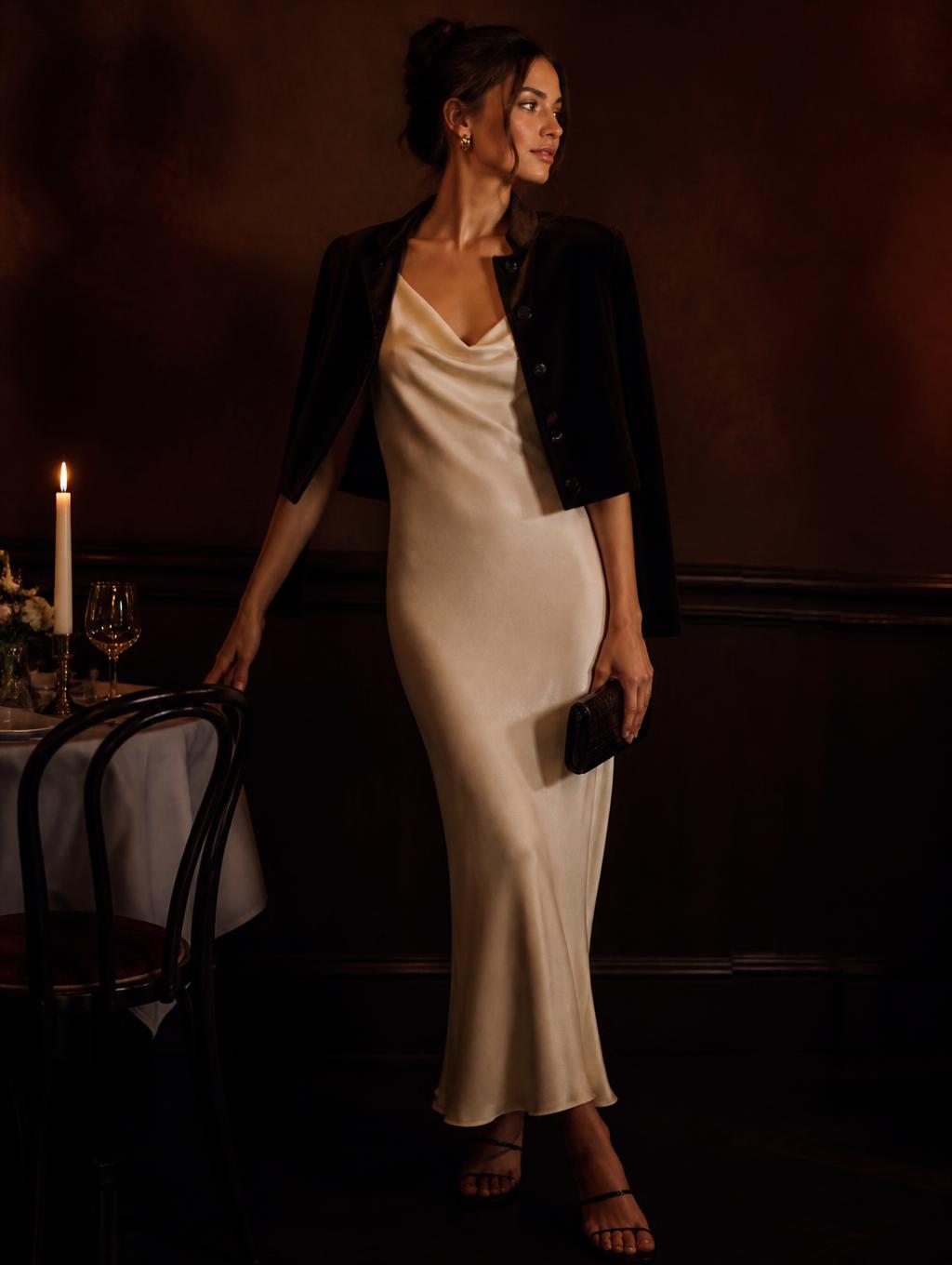 The same dress styled for dinner